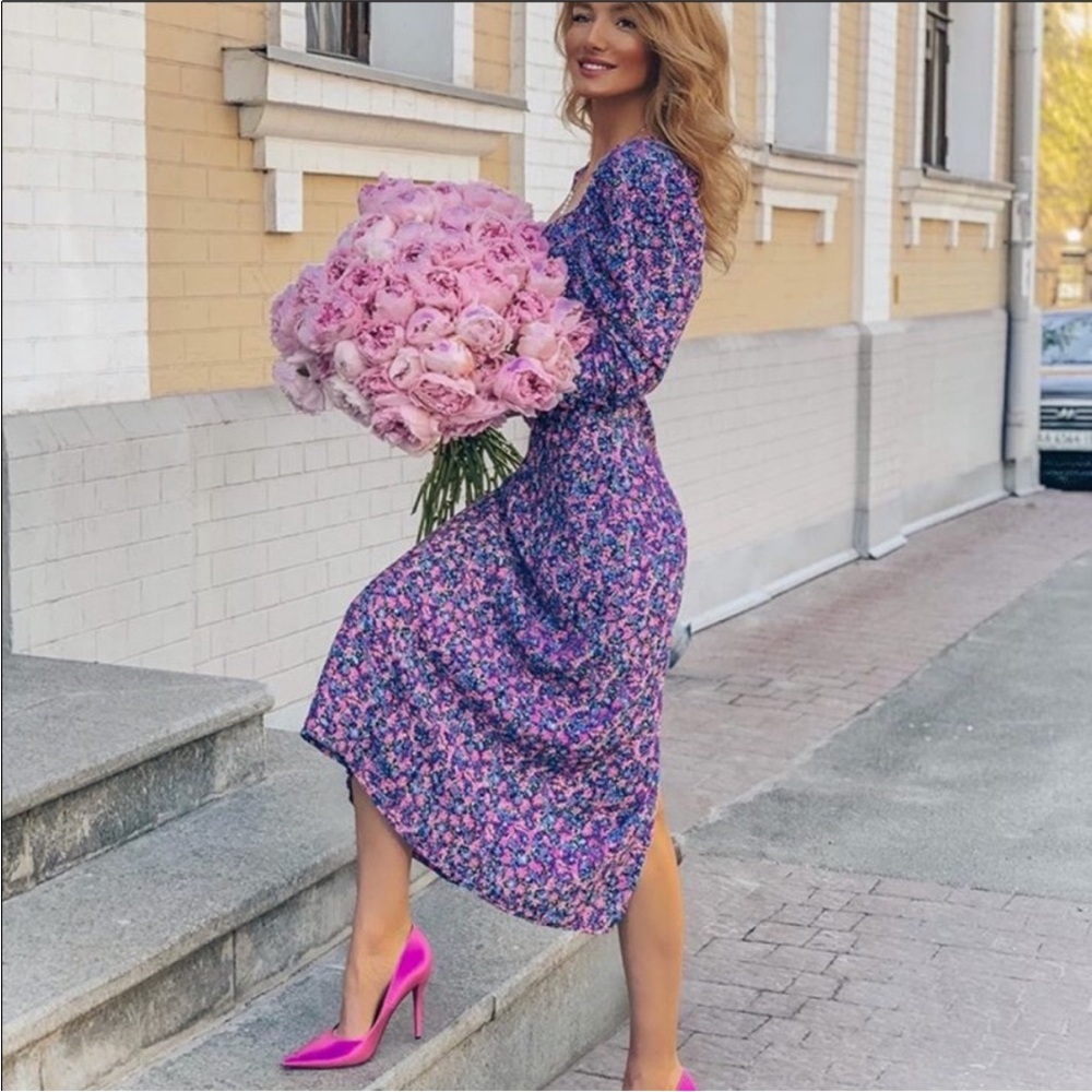 Zara Ditsy Floral Midi Dress Women's Size XS & M